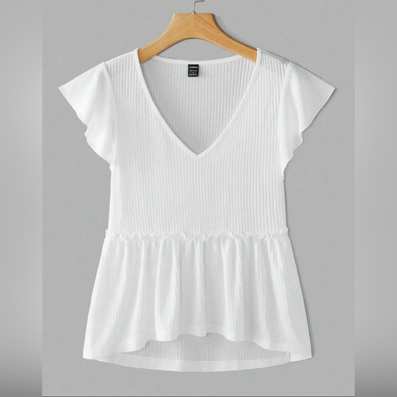 White V-Neck Ruffle Sleeve Top - Picture 1 of 6